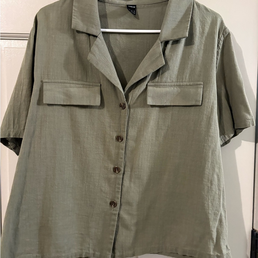 SHEIN Khaki Button-Up Shirt